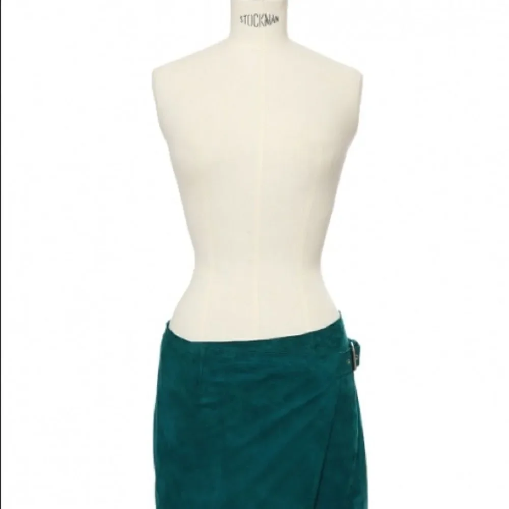 MAJE  Suede Emerald Green Teal Buckle Wrap Mini Skirt NWOT